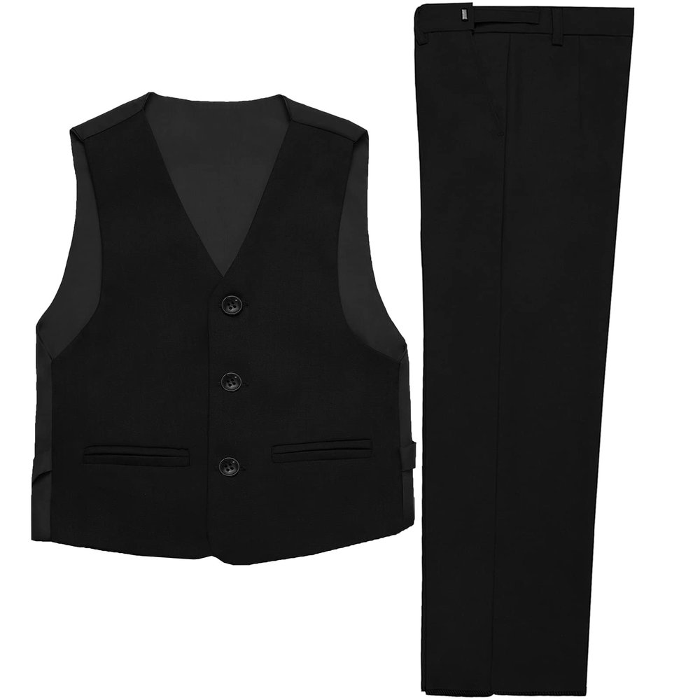 Toddler Boy Black Suit Vest and Pants Set, Boys Formal Suit Set Wedding Outfit(2T,Black)