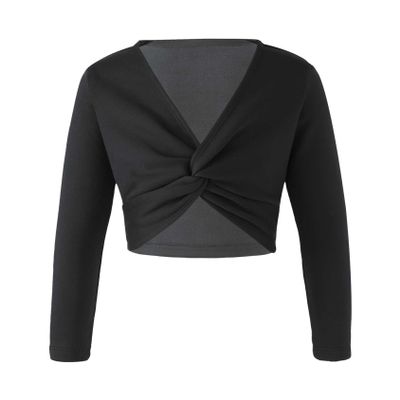 Kvysinly Girls Long Sleeve Thick Knot Ruched Dance Cardigan Shrug Ballet Wrap Shrug Sweater Wrap Tops Dress Cover Up Black 11-12 Years
