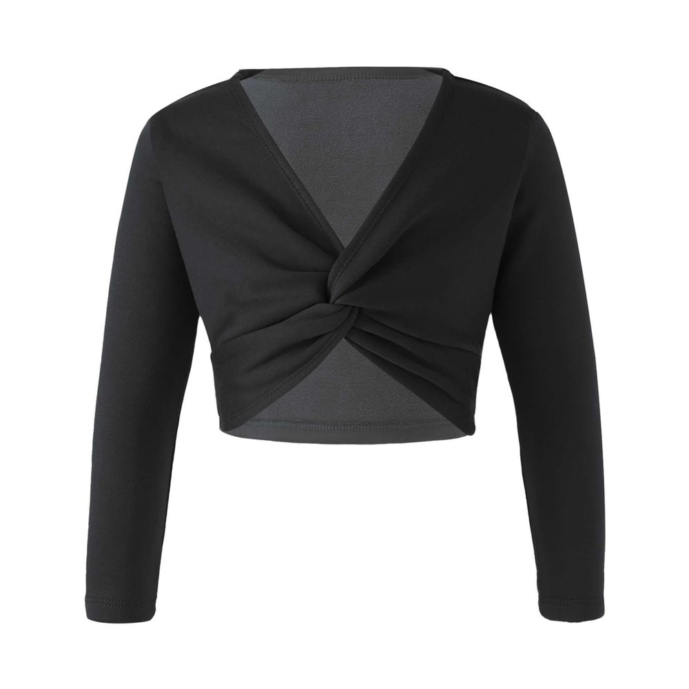 Kvysinly Girls Long Sleeve Thick Knot Ruched Dance Cardigan Shrug Ballet Wrap Shrug Sweater Wrap Tops Dress Cover Up Black 11-12 Years
