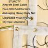 Official Tournament Sized Volleyball Net in| Outdoor with 2 Aircraft Steel Cables Top and Bottom, Four Stitched Border, Heavy Duty Pro Regulation Volleyball Nets for Backyard Schoolyard Beach view 4