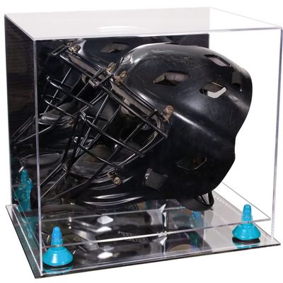 Better Display Cases Acrylic Catcher Mask Display Case with- Large Rectangle Box Mirror Case, Blue Risers and Mirror Base 14.5" x 11" x 12" (V44/A002)