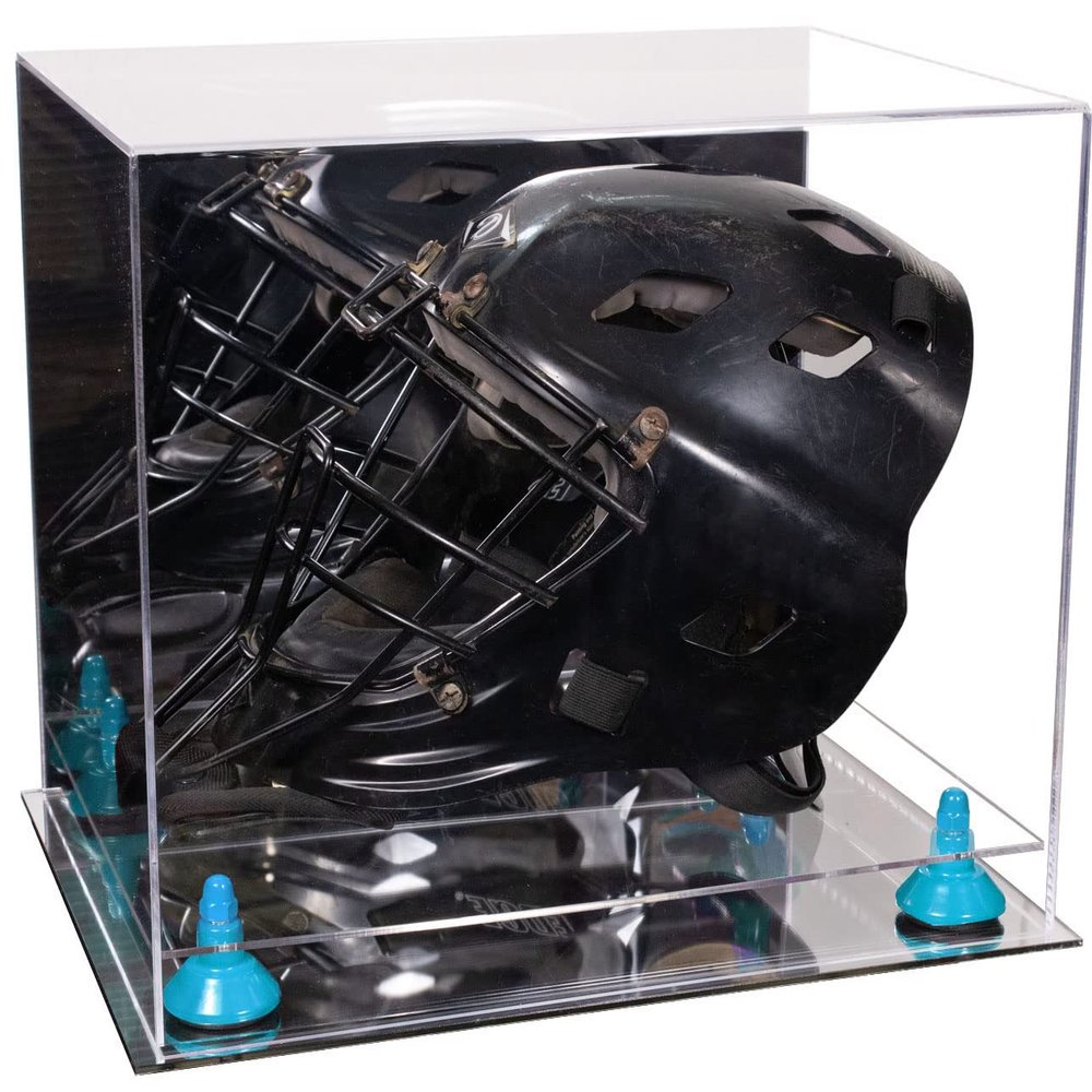 Better Display Cases Acrylic Catcher Mask Display Case with- Large Rectangle Box Mirror Case, Blue Risers and Mirror Base 14.5" x 11" x 12" (V44/A002)