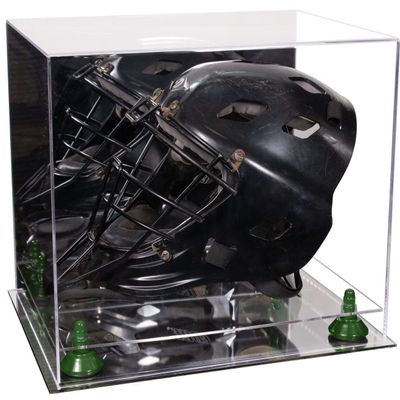 Better Display Cases Acrylic Catcher Mask Display Case with- Large Rectangle Box Mirror Case, Green Risers and Mirror Base 14.5" x 11" x 12" (V44/A002)
