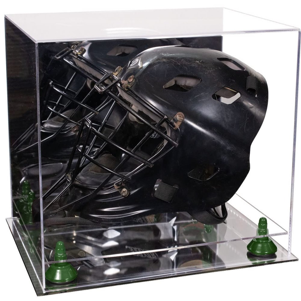 Better Display Cases Acrylic Catcher Mask Display Case with- Large Rectangle Box Mirror Case, Green Risers and Mirror Base 14.5" x 11" x 12" (V44/A002)