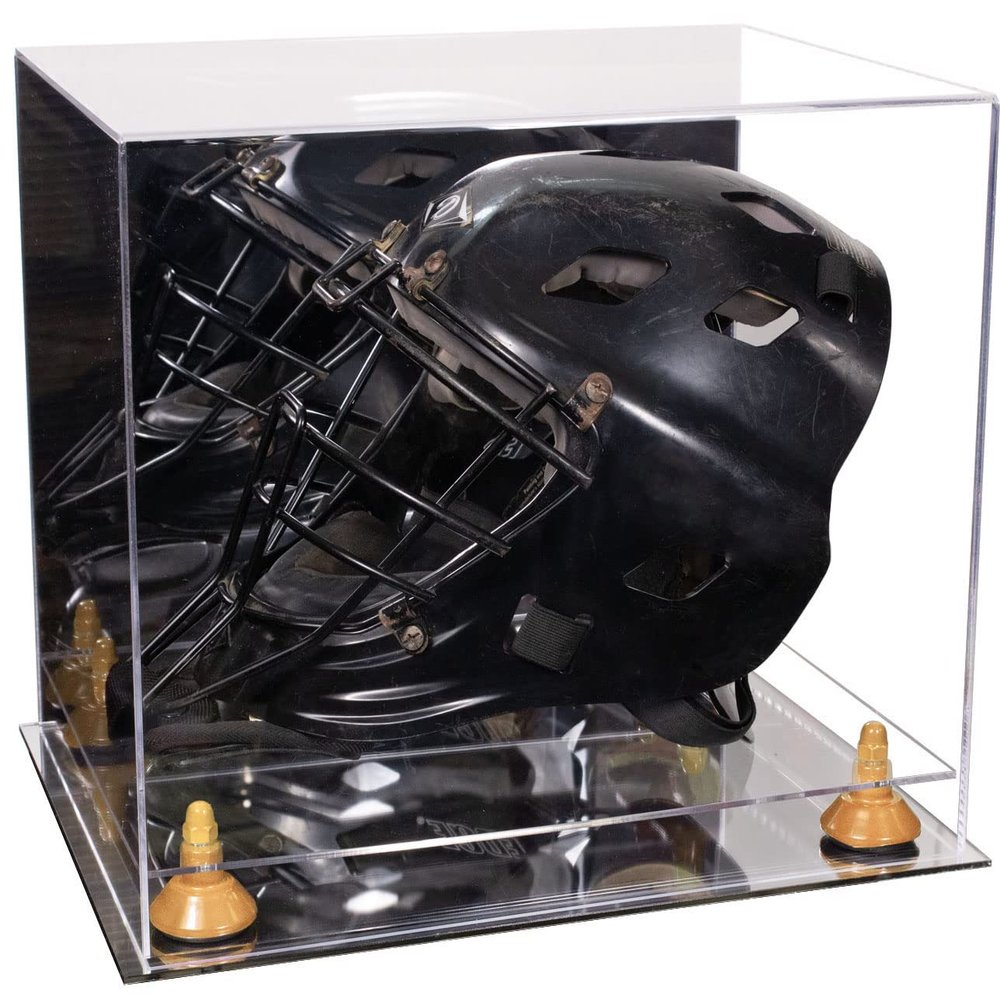 Better Display Cases Acrylic Catcher Mask Display Case with- Large Rectangle Box Mirror Case, Yellow Risers and Mirror Base 14.5" x 11" x 12" (V44/A002)
