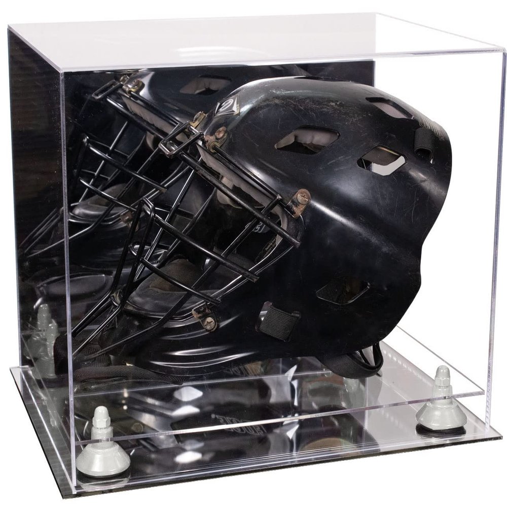 Better Display Cases Acrylic Catcher Mask Display Case with- Large Rectangle Box Mirror Case, White Risers and Mirror Base 14.5" x 11" x 12" (V44/A002)