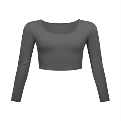 Long Sleeve Crop Tops for Women Workout Basic Clothes for Teen Ladies Fitted Slim Scoop Neck Cute Yoga Shirts (Grey, X-Large)