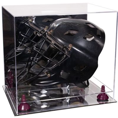 Better Display Cases Acrylic Catcher Mask Display Case with- Large Rectangle Box Mirror Case, Purple Risers and Mirror Base 14.5" x 11" x 12" (V44/A002)