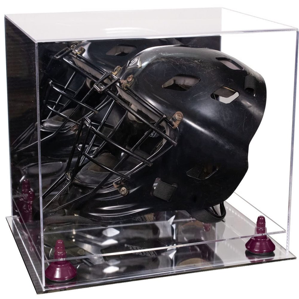 Better Display Cases Acrylic Catcher Mask Display Case with- Large Rectangle Box Mirror Case, Purple Risers and Mirror Base 14.5" x 11" x 12" (V44/A002)