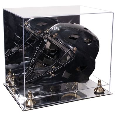Better Display Cases Acrylic Catcher Mask Display Case with- Large Rectangle Box Mirror Case, Gold Risers and Mirror Base 14.5" x 11" x 12" (V44/A002)