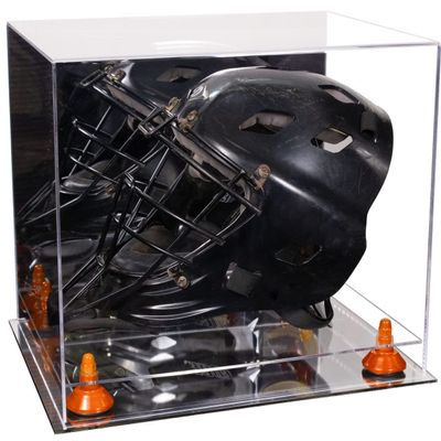 Better Display Cases Acrylic Catcher Mask Display Case with- Large Rectangle Box Mirror Case, Orange Risers and Mirror Base 14.5" x 11" x 12" (V44/A002)