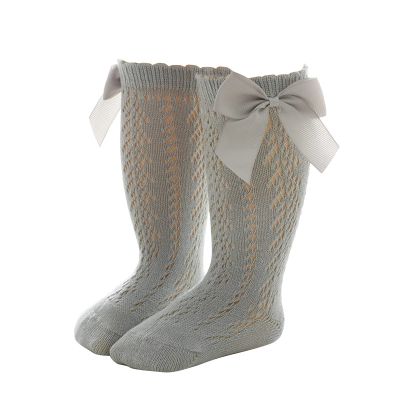 Baby Infants Toddlers Girls Knee High Socks 1 Pack Bow Long Stockings Ruffled Socks School Youth No (Grey, 3-5 Years)