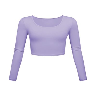 Long Sleeve Crop Tops for Women Workout Basic Clothes for Teen Ladies Fitted Slim Scoop Neck Cute Yoga Shirts (Lavender, X-Large)