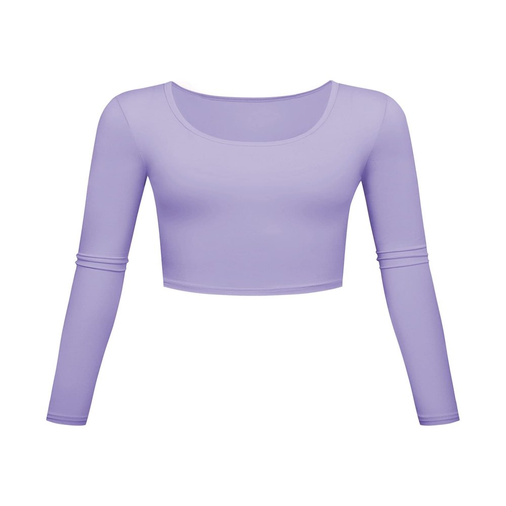 Long Sleeve Crop Tops for Women Workout Basic Clothes for Teen Ladies Fitted Slim Scoop Neck Cute Yoga Shirts (Lavender, X-Large)