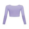 Long Sleeve Crop Tops for Women Workout Basic Clothes for Teen Ladies Fitted Slim Scoop Neck Cute Yoga Shirts (Lavender, X-Large) view 2