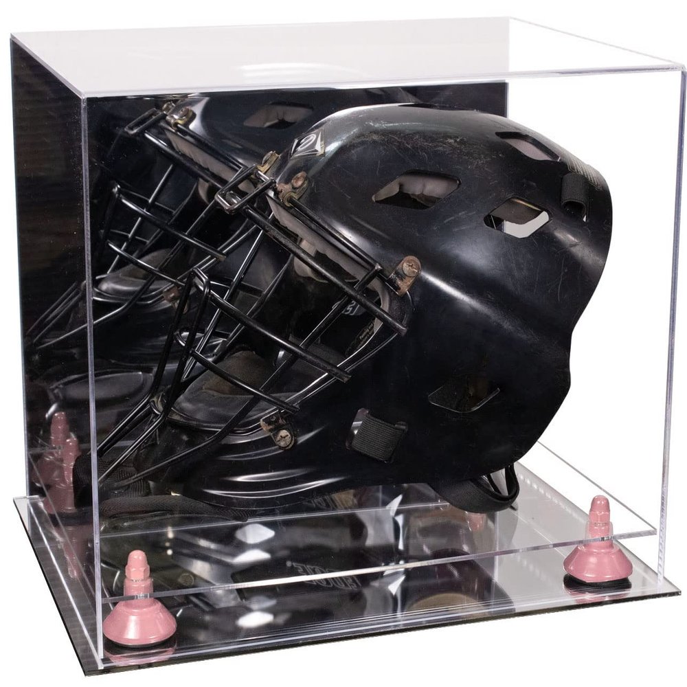 Better Display Cases Acrylic Catcher Mask Display Case with- Large Rectangle Box Mirror Case, Pink Risers and Mirror Base 14.5" x 11" x 12" (V44/A002)