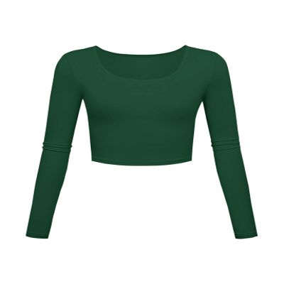 Long Sleeve Crop Tops for Women Workout Basic Clothes for Teen Ladies Fitted Slim Scoop Neck Cute Yoga Shirts (Green, Medium)