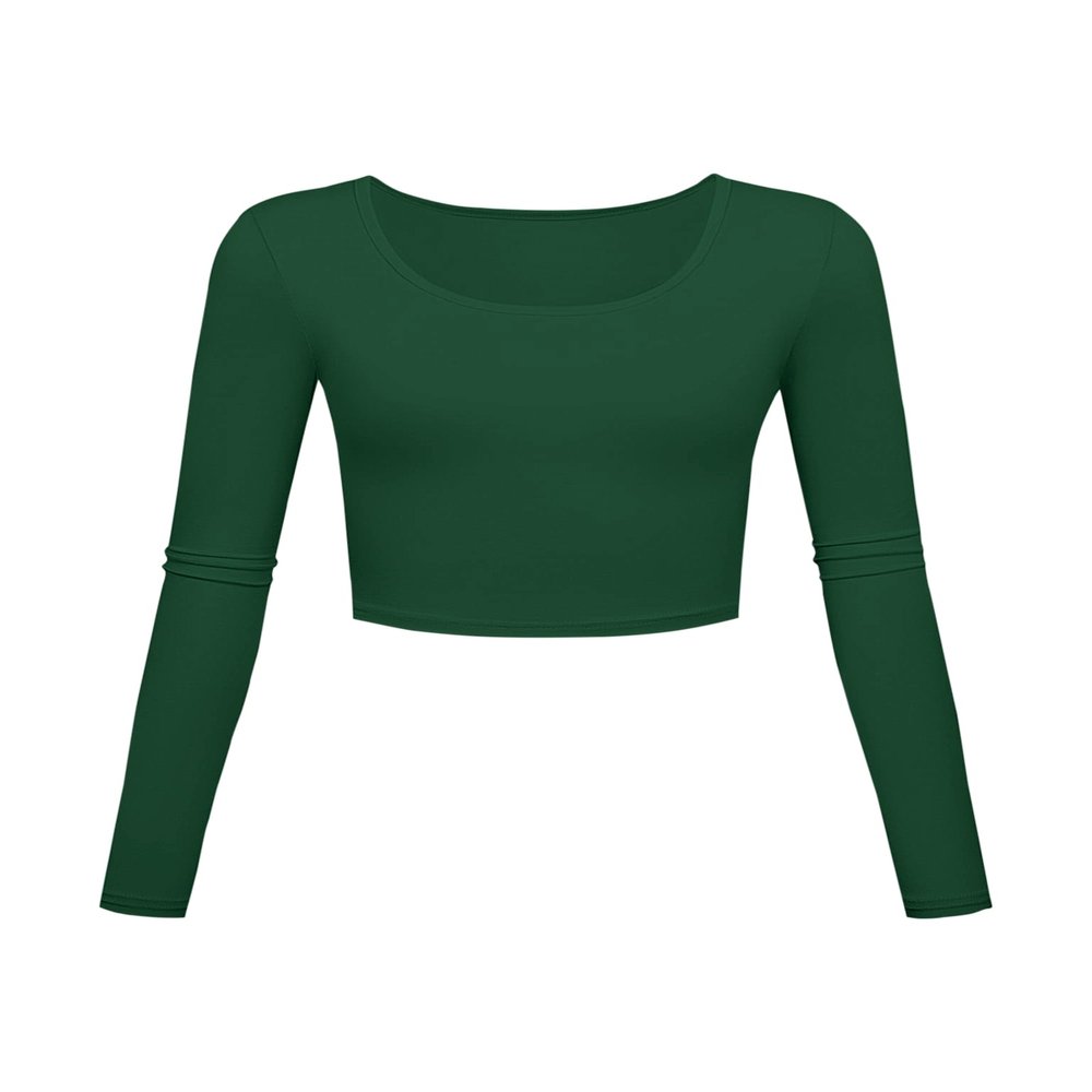 Long Sleeve Crop Tops for Women Workout Basic Clothes for Teen Ladies Fitted Slim Scoop Neck Cute Yoga Shirts (Green, Medium)