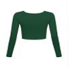 Long Sleeve Crop Tops for Women Workout Basic Clothes for Teen Ladies Fitted Slim Scoop Neck Cute Yoga Shirts (Green, Medium) view 2