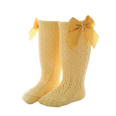 Baby Infants Toddlers Girls Knee High Socks 1 Pack Bow Long Stockings Ruffled Socks School Youth No (Yellow, 3-5 Years)