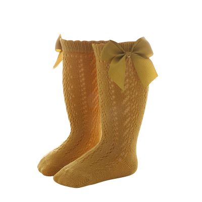 Baby Infants Toddlers Girls Knee High Socks 1 Pack Bow Long Stockings Ruffled Socks School Youth No (Gold, 0-1 Years)