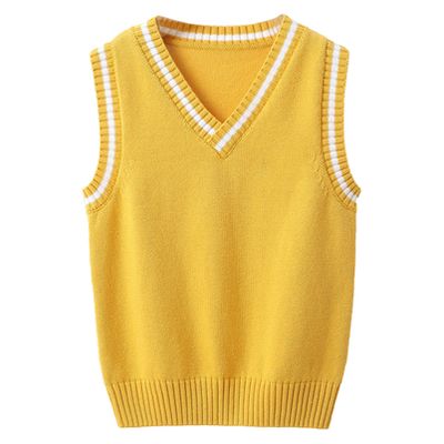 Aislor Boys Girls V Neck Knitted Sweater Vest Kids Uniform Knitwear Sleeveless Pullover Crochet Vest Tank Top Waistcoat Yellow 9-10 Years