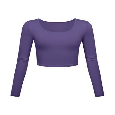 Long Sleeve Crop Tops for Women Workout Basic Clothes for Teen Ladies Fitted Slim Scoop Neck Cute Yoga Shirts (Deep Purple, Large)