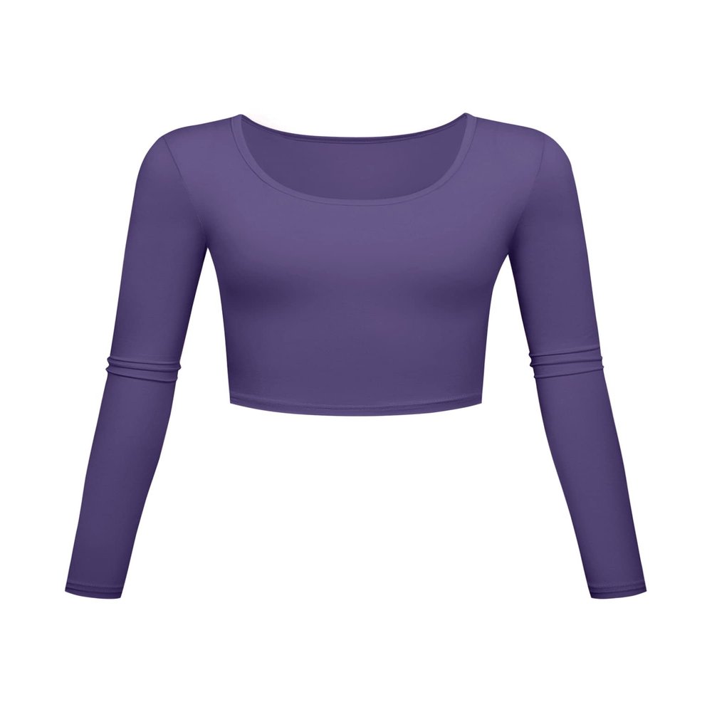 Long Sleeve Crop Tops for Women Workout Basic Clothes for Teen Ladies Fitted Slim Scoop Neck Cute Yoga Shirts (Deep Purple, Large)