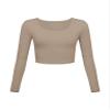 Long Sleeve Crop Tops for Women Workout Basic Clothes for Teen Ladies Fitted Slim Scoop Neck Cute Yoga Shirts (Light Coffee, X-Large) view 1