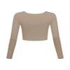 Long Sleeve Crop Tops for Women Workout Basic Clothes for Teen Ladies Fitted Slim Scoop Neck Cute Yoga Shirts (Light Coffee, X-Large) view 2