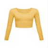 Long Sleeve Crop Tops for Women Workout Basic Clothes for Teen Ladies Fitted Slim Scoop Neck Cute Yoga Shirts (Mustard Yellow, Large) view 1