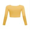 Long Sleeve Crop Tops for Women Workout Basic Clothes for Teen Ladies Fitted Slim Scoop Neck Cute Yoga Shirts (Mustard Yellow, Large) view 2