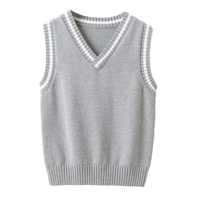 Aislor Boys Girls V Neck Knitted Sweater Vest Kids Uniform Knitwear Sleeveless Pullover Crochet Vest Tank Top Waistcoat Grey 9-10 Years