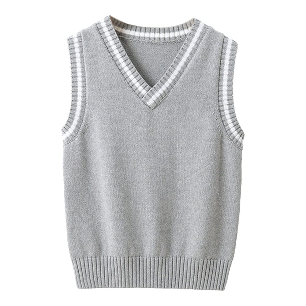 Aislor Boys Girls V Neck Knitted Sweater Vest Kids Uniform Knitwear Sleeveless Pullover Crochet Vest Tank Top Waistcoat Grey 9-10 Years