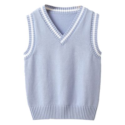 Aislor Boys Girls V Neck Knitted Sweater Vest Kids Uniform Knitwear Sleeveless Pullover Crochet Vest Tank Top Waistcoat Light Blue 2-3 Years