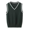 Aislor Boys Girls V Neck Knitted Sweater Vest Kids Uniform Knitwear Sleeveless Pullover Crochet Vest Tank Top Waistcoat Dark Green 2-3 Years view 1