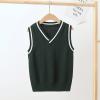 Aislor Boys Girls V Neck Knitted Sweater Vest Kids Uniform Knitwear Sleeveless Pullover Crochet Vest Tank Top Waistcoat Dark Green 9-10 Years view 2