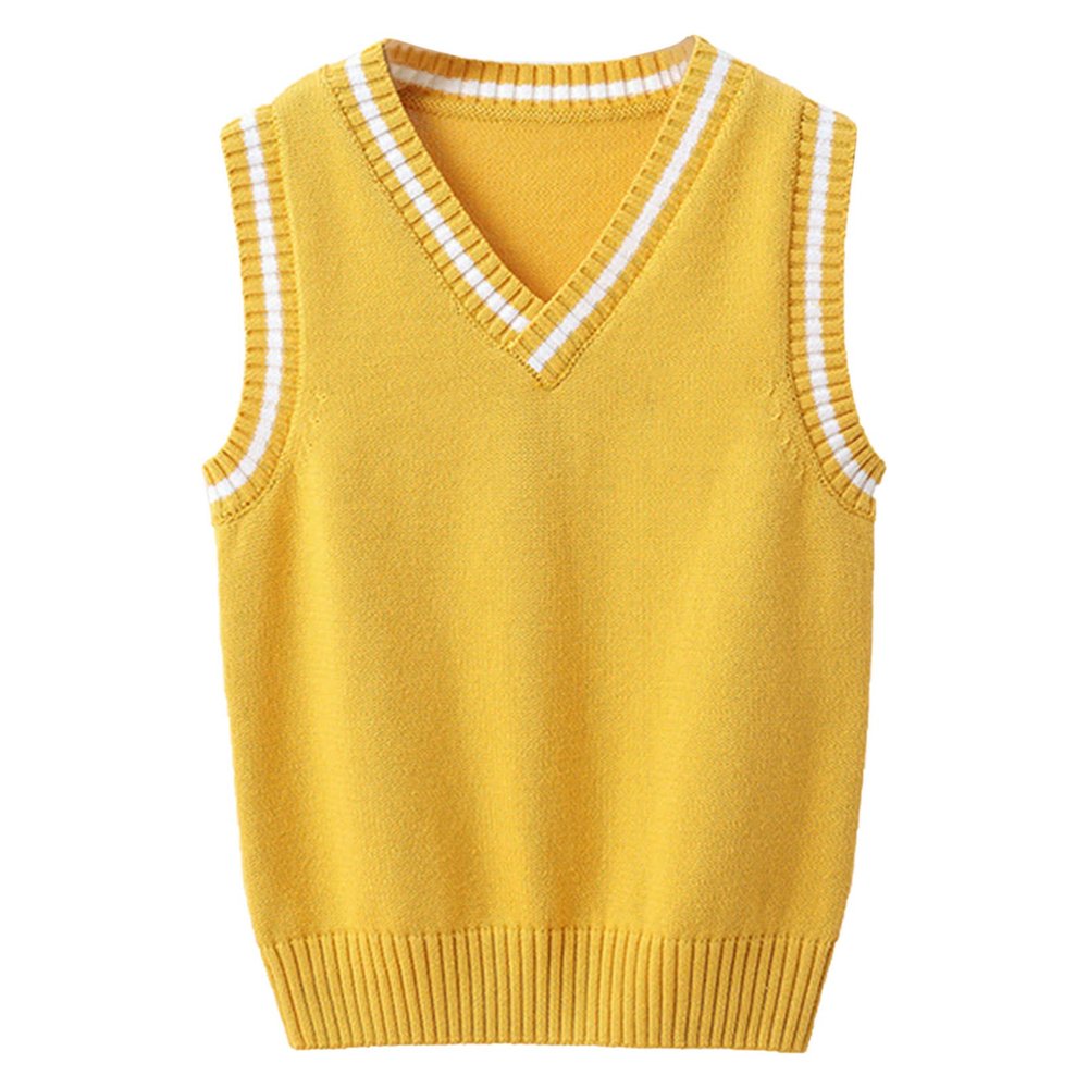 Aislor Boys Girls V Neck Knitted Sweater Vest Kids Uniform Knitwear Sleeveless Pullover Crochet Vest Tank Top Waistcoat Yellow 11-12 Years