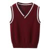 Aislor Boys Girls V Neck Knitted Sweater Vest Kids Uniform Knitwear Sleeveless Pullover Crochet Vest Tank Top Waistcoat Burgundy 2-3 Years view 1