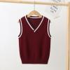 Aislor Boys Girls V Neck Knitted Sweater Vest Kids Uniform Knitwear Sleeveless Pullover Crochet Vest Tank Top Waistcoat Burgundy 2-3 Years view 2