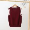 Aislor Boys Girls V Neck Knitted Sweater Vest Kids Uniform Knitwear Sleeveless Pullover Crochet Vest Tank Top Waistcoat Burgundy 2-3 Years view 3