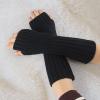 Fashion Women Knitted Fingerless Gloves Winter Soft Warm Mittens Arm Warmer Long Gloves with Thumb (Black, One Size) view 3