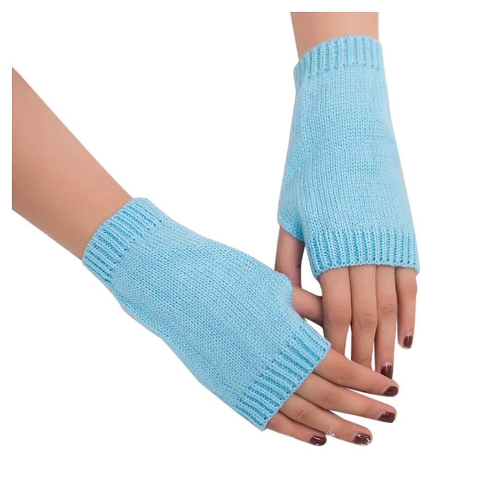 Fashion Fingerless Knitted Gloves for Women Winter Warm Mittens Wrist Warmers Stretchy Gloves (Light blue, One Size)