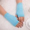 Fashion Fingerless Knitted Gloves for Women Winter Warm Mittens Wrist Warmers Stretchy Gloves (Light blue, One Size) view 2