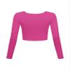 Long Sleeve Crop Tops for Women Workout Basic Clothes for Teen Ladies Fitted Slim Scoop Neck Cute Yoga Shirts (Hot Pink, Small) view 2