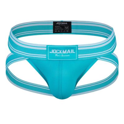 JOCKMAIL Men's Jockstrap Athletic Supporter Low Rise Briefs Sport Underwear - Lightblue