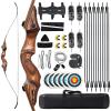 60" Black Hunter Takedown Recurve Bow 20-60 Lbs Wood Riser Right Hand Archery Bow Recurve Practice Bow with Arrows and Extra Bowstring for Adults Target Parctice (25LBS) view 1