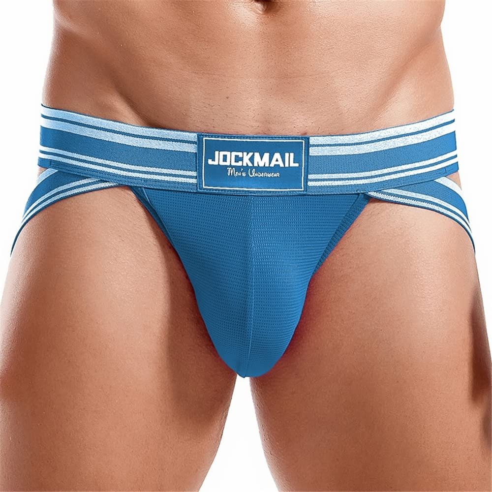 JOCKMAIL Men's Jockstrap Athletic Supporter Low Rise Briefs Sport Underwear Blue