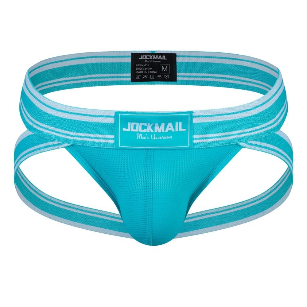 JOCKMAIL Men's Jockstrap Athletic Supporter Low Rise Briefs Sport Underwear Lightblue