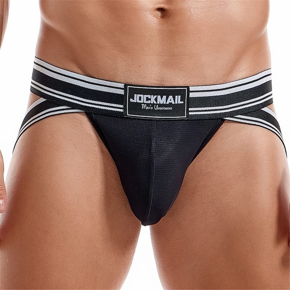 JOCKMAIL Men's Jockstrap Athletic Supporter Low Rise Briefs Sport Underwear Black